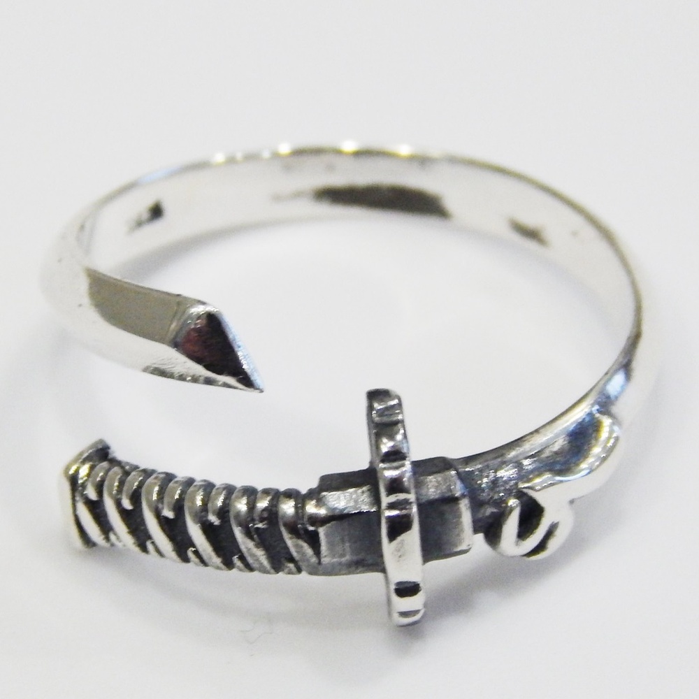 100% 925 Silver Samurai Pirate Sword Open Ring